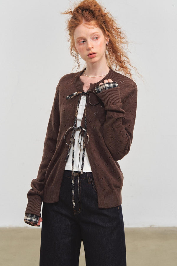 Vintage Check Lace-Up Cardigan