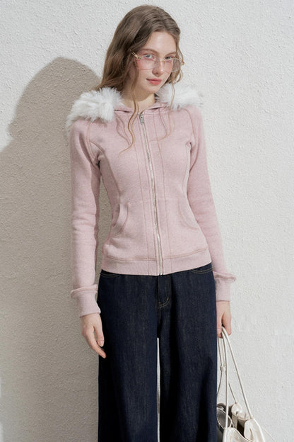 Pink Hooded Sweatshirt Jacket