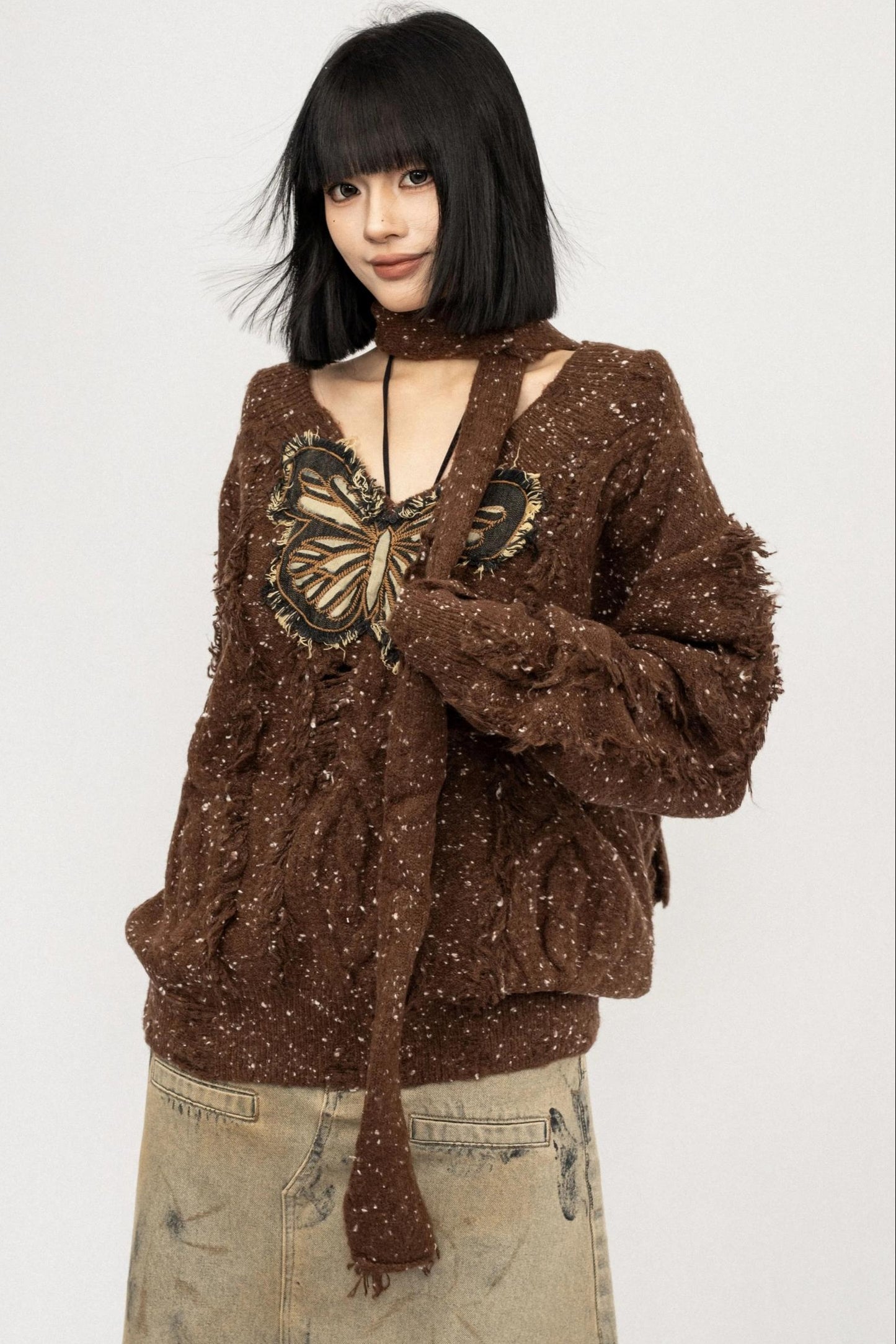 Butterfly Embroidered Knitted Sweater