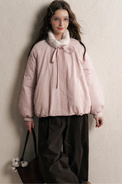 Pink Floral Fur Collar Jacket