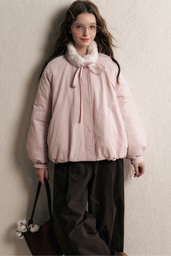 Pink Floral Fur Collar Jacket