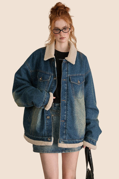 Retro Lambswool Contrast Denim Jacket