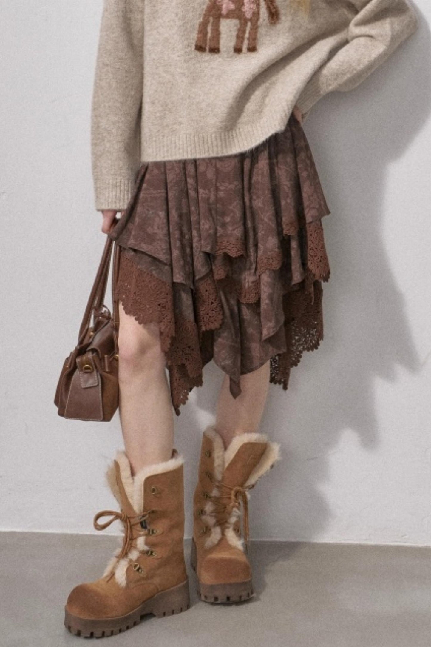 Lace Asymmetrical Winter Skirt