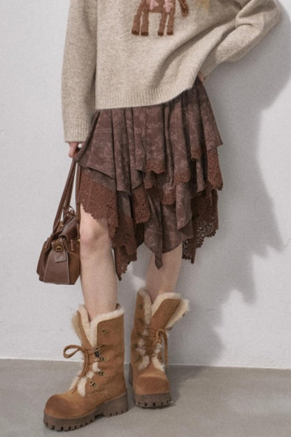 Lace Asymmetrical Winter Skirt