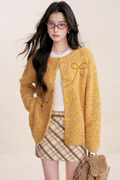 Sunset Velvet Bow knot Cardigan