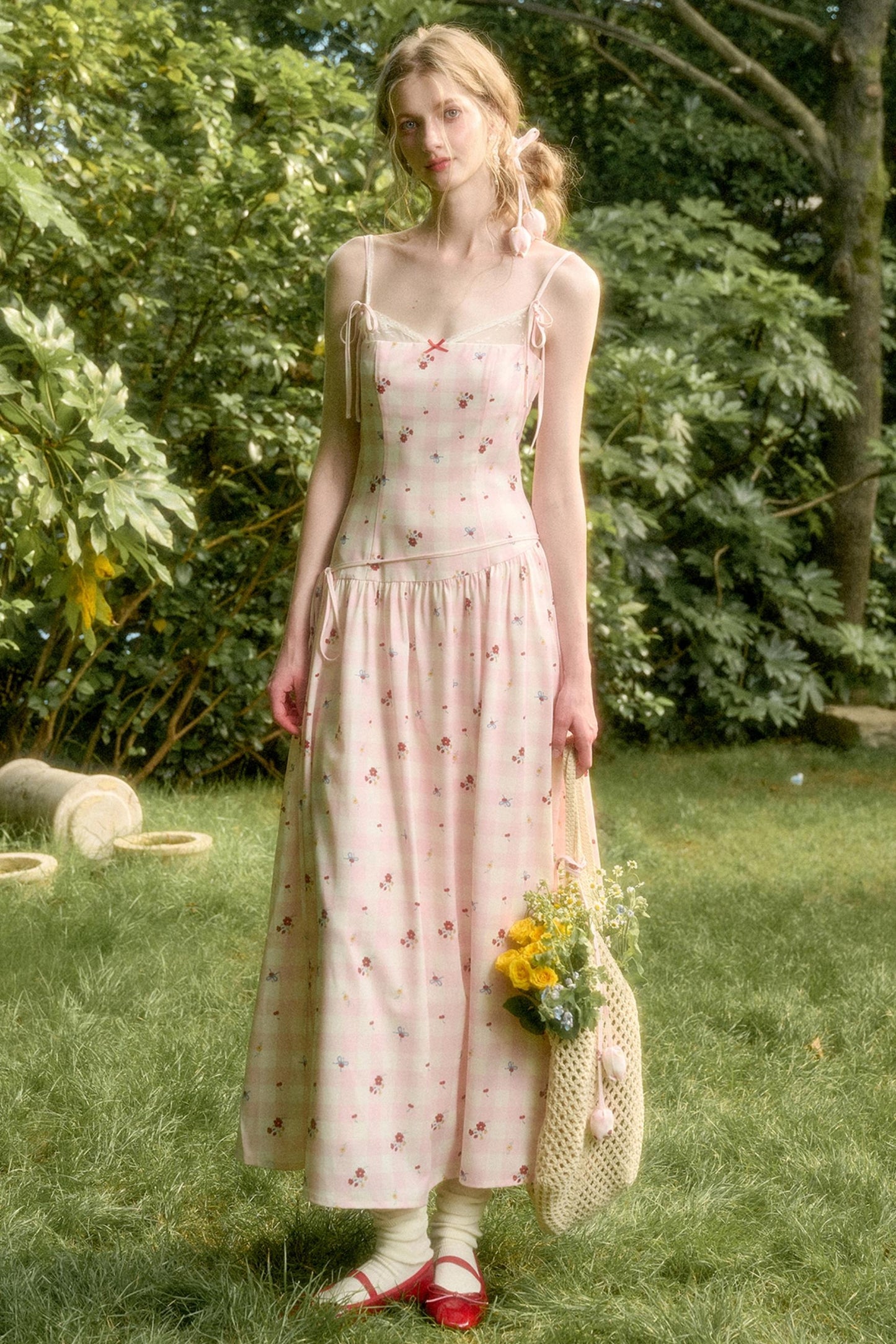 White Berry Lace Plaid Dress