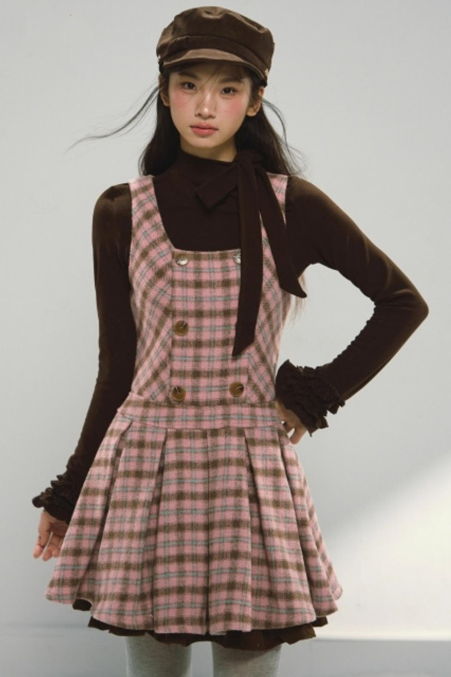Plaid Retro Pleated Dress Set