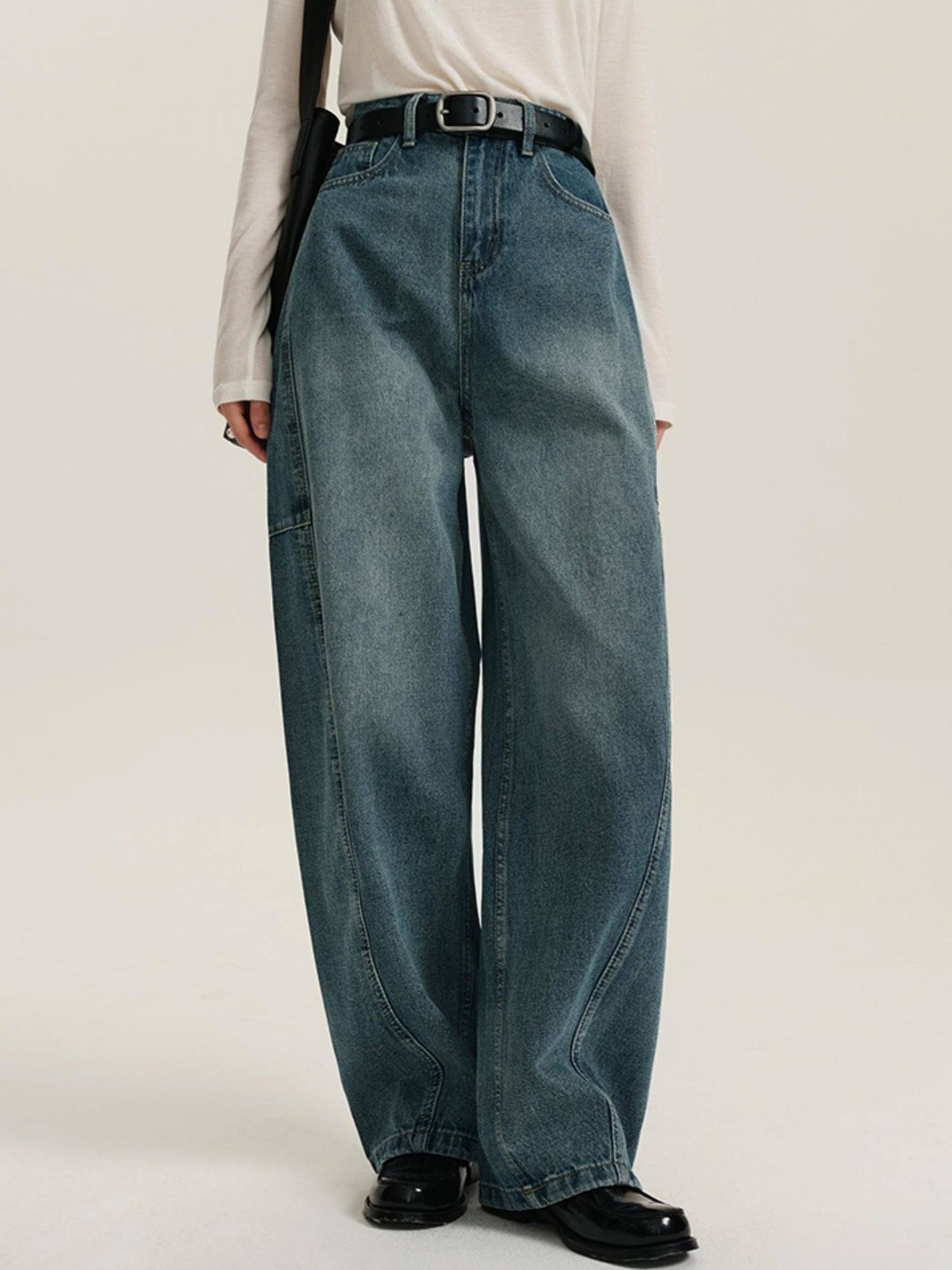 High-Waisted Deconstructed Wide Casual Jeans