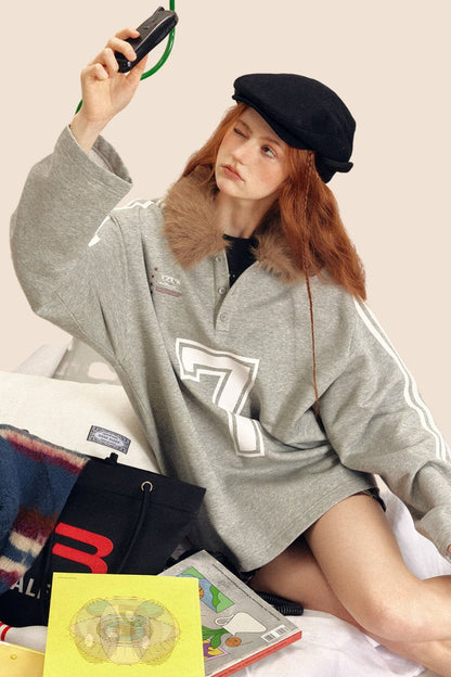 Stitching Sporty V-Neck Sweatshirt