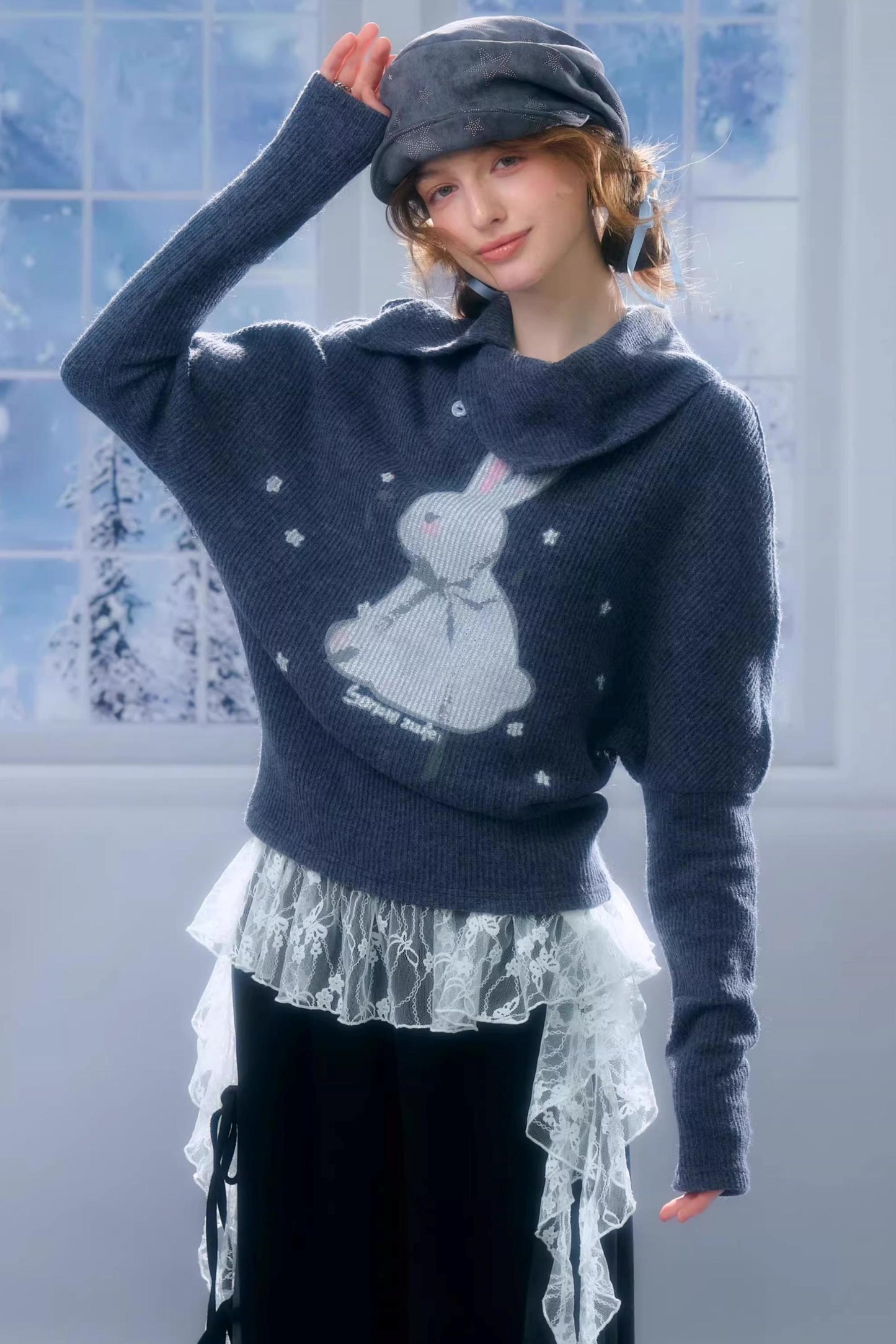 Rabbit Print Knitted Top