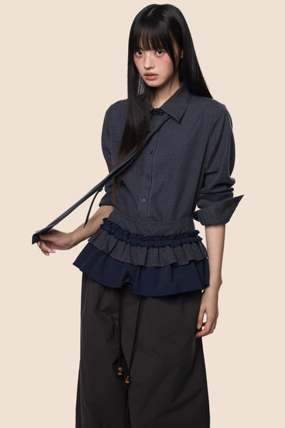 Vintage Pleated Plaid Shirt