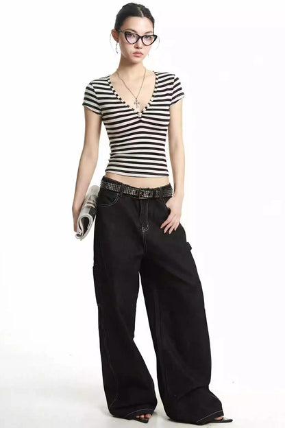 Retro Striped V-Neck Top