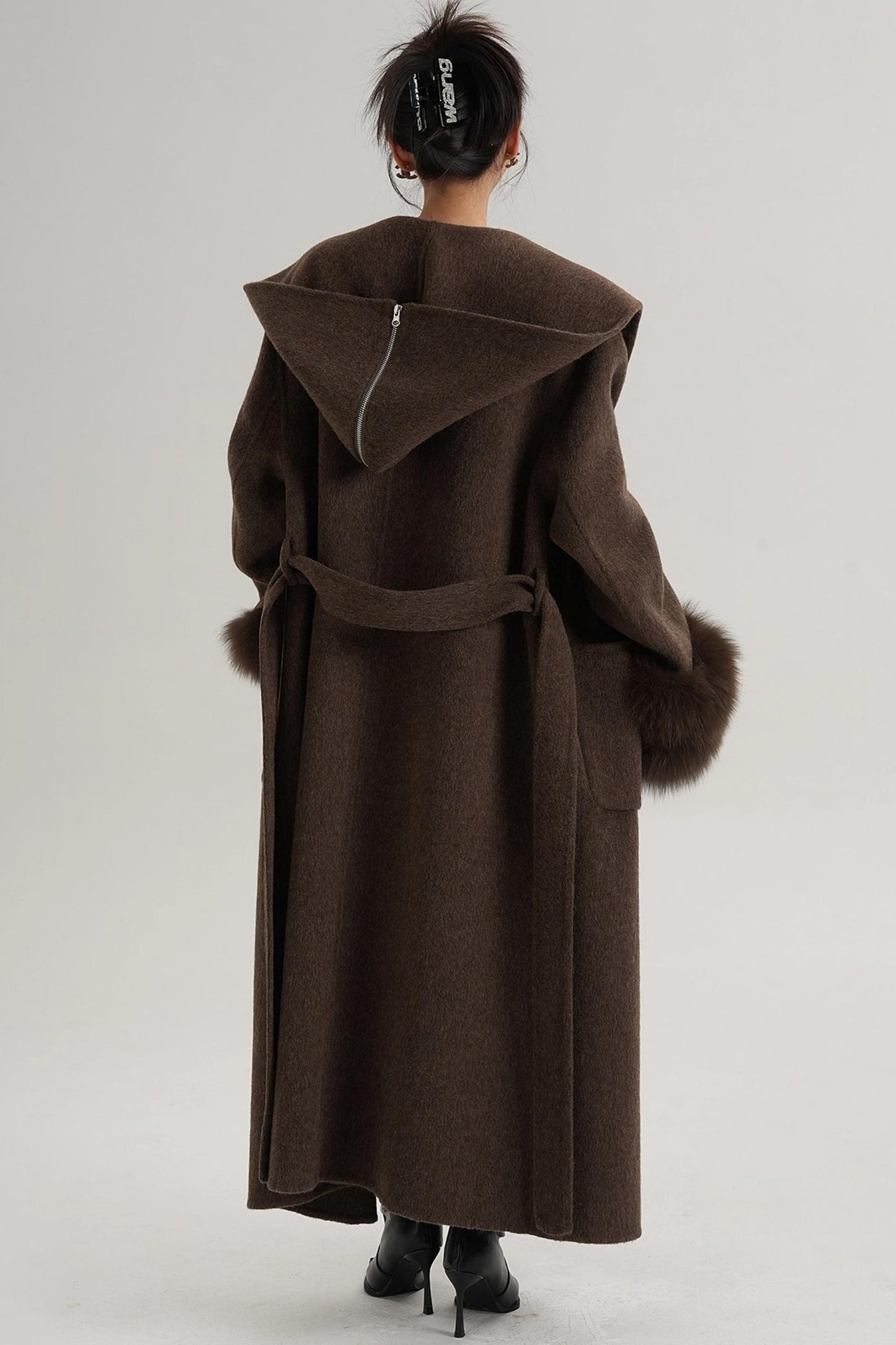Fox Sleeve Wool Coat