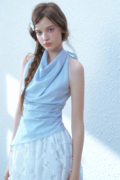 Beige Blue Swing Top