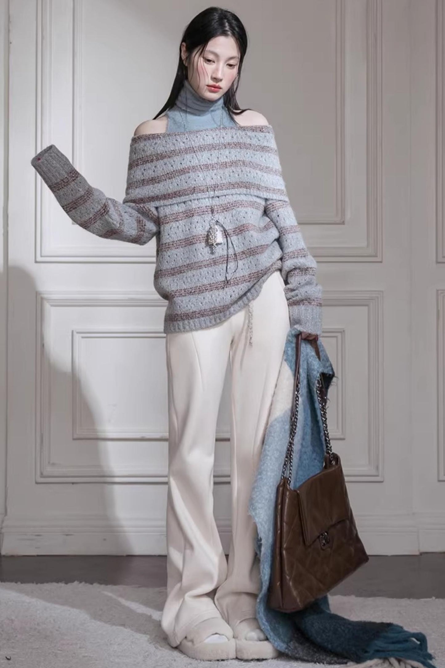 Off-Shoulder Wool Knit Vest Set