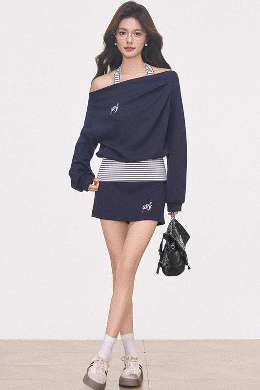 Gray Knitted Sporty Suit Set-Up