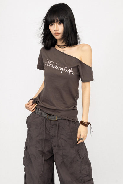 Retro Spice Girl Slanted Shoulder Print T-Shirt