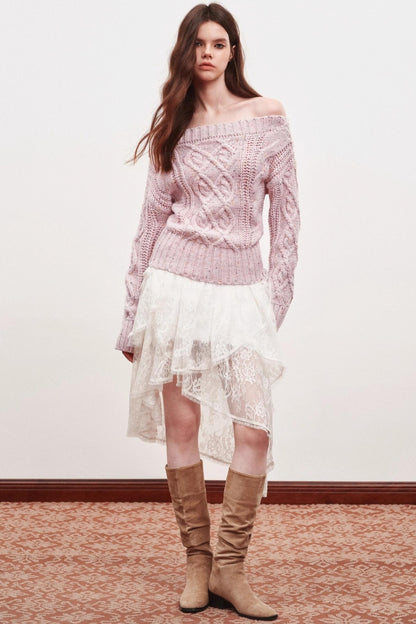 Irregular Striped One-Shoulder Sweater