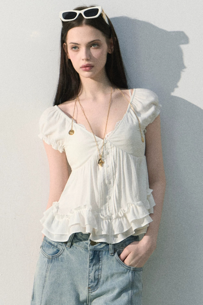 Lyocell Linen Ruffled Blouse