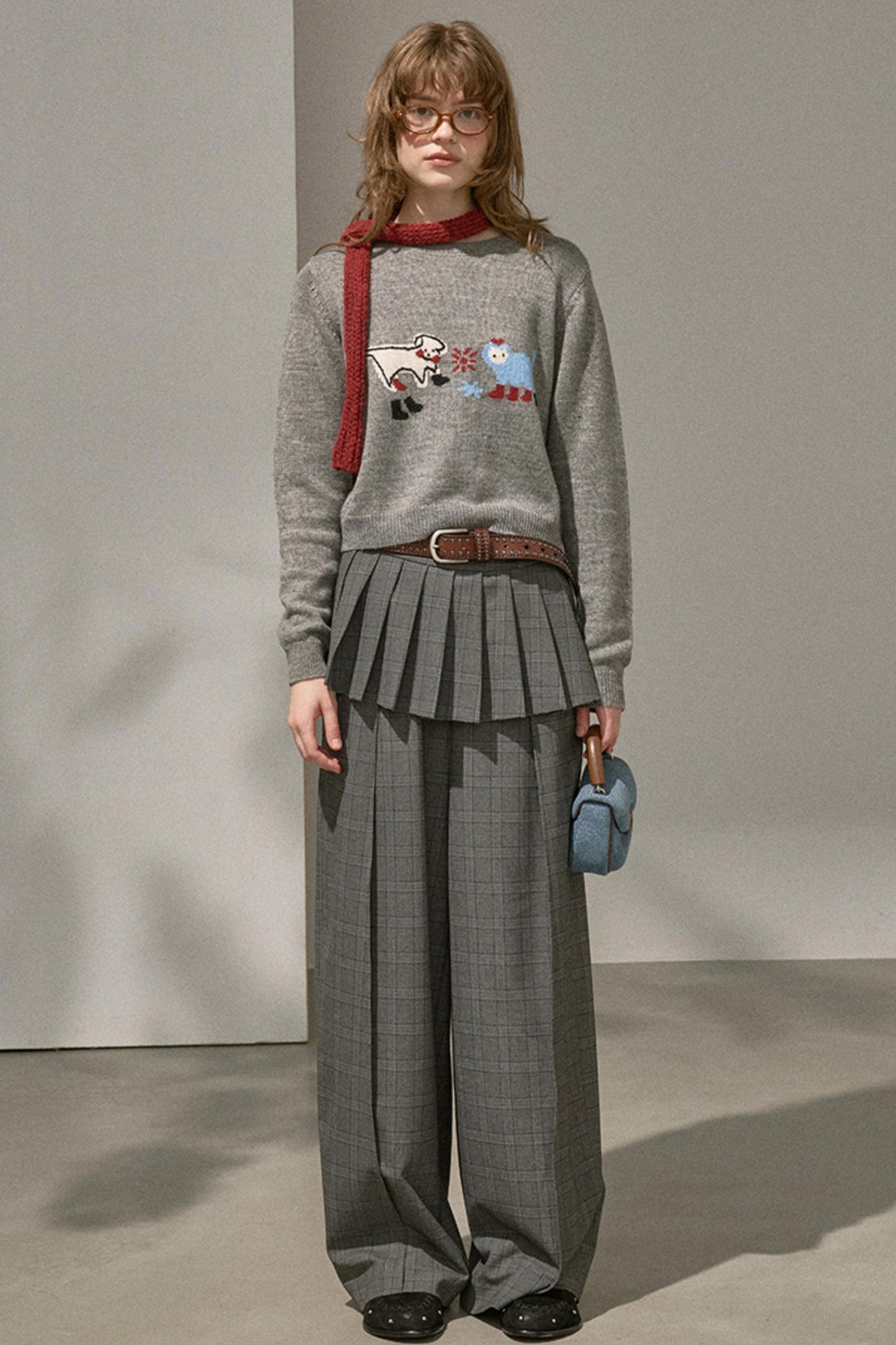 Kitten Puppy Embroidered Wool Blend Top