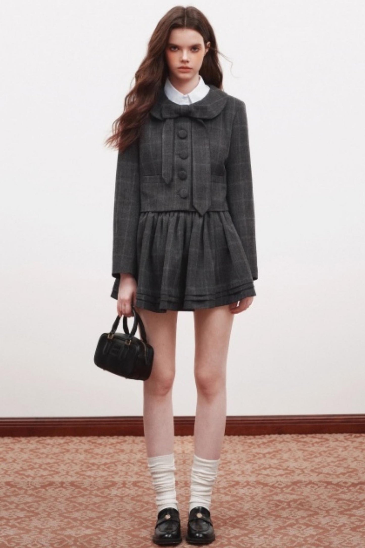 High-Waisted Pleated Puffy A-Line Skirt Set-Up