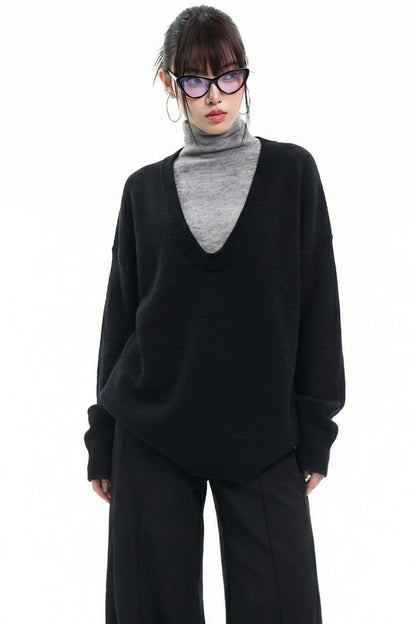 Gray Knitwear V-Neck Vest Set-Up