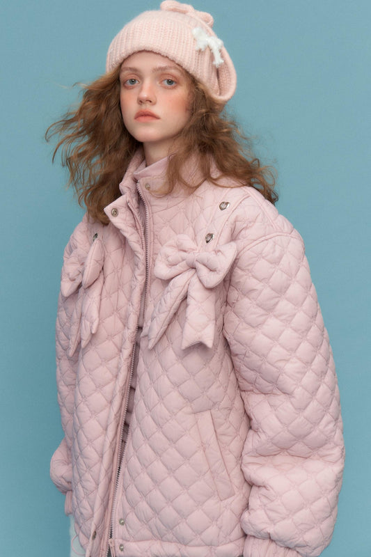 Winter Pink Bow Design Coat