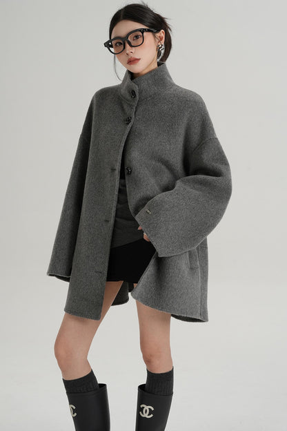Stand-Up Collar Loose Sleeve Wool Jacket