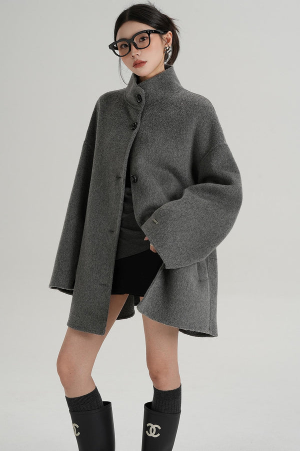 Stand-Up Collar Loose Sleeve Wool Jacket