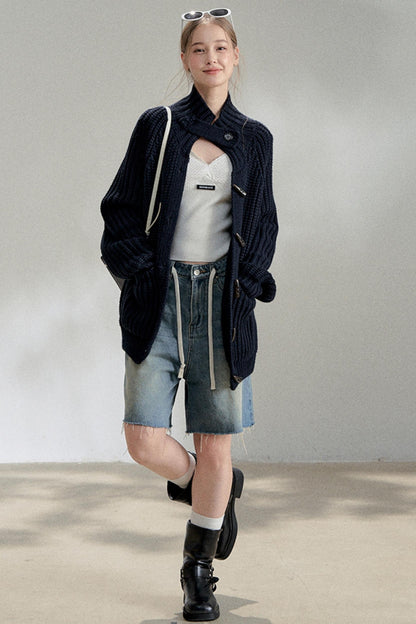 Lazy Black Knitted Cardigan