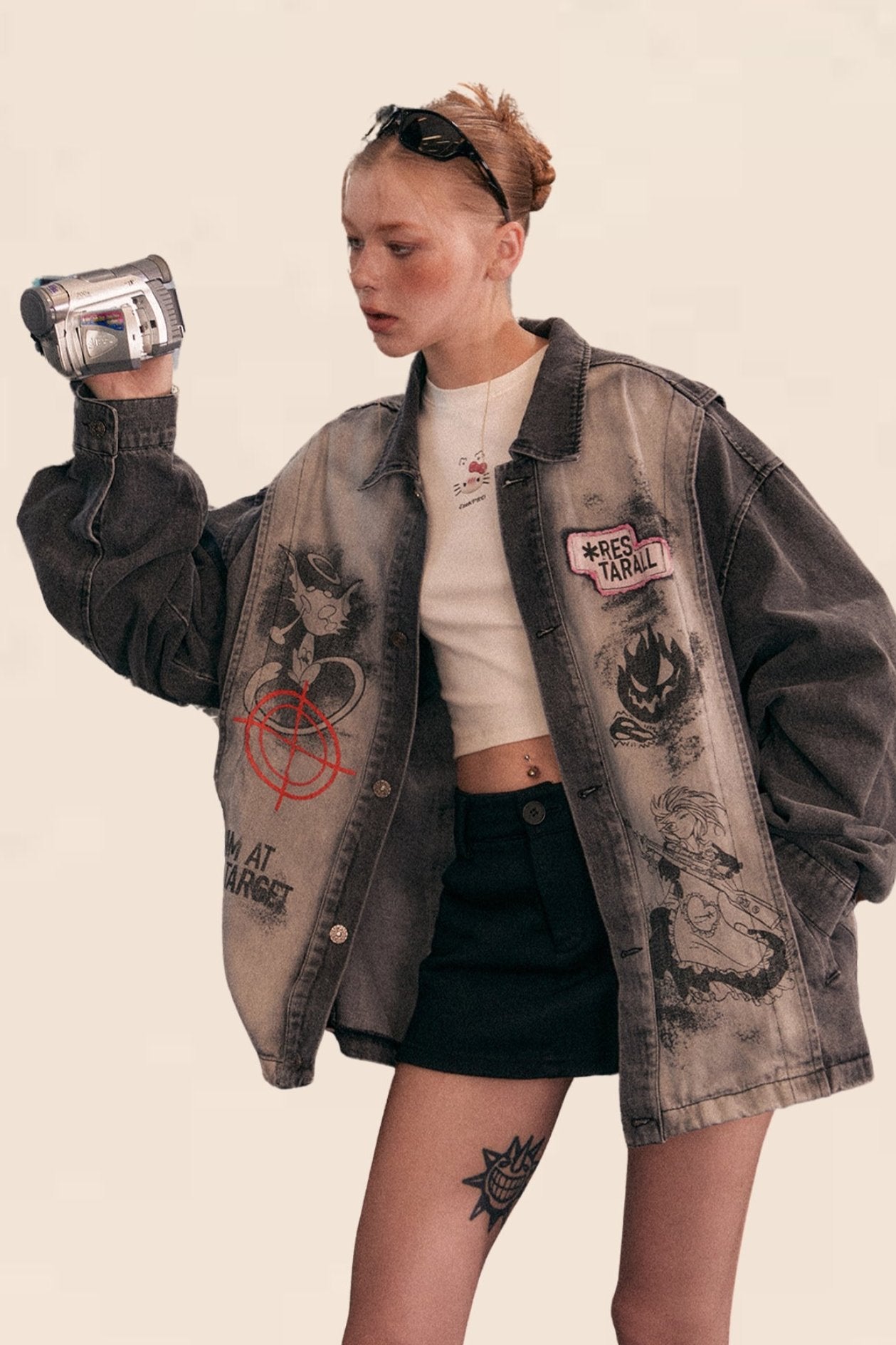 Vintage Graffiti Distressed Denim Jacket