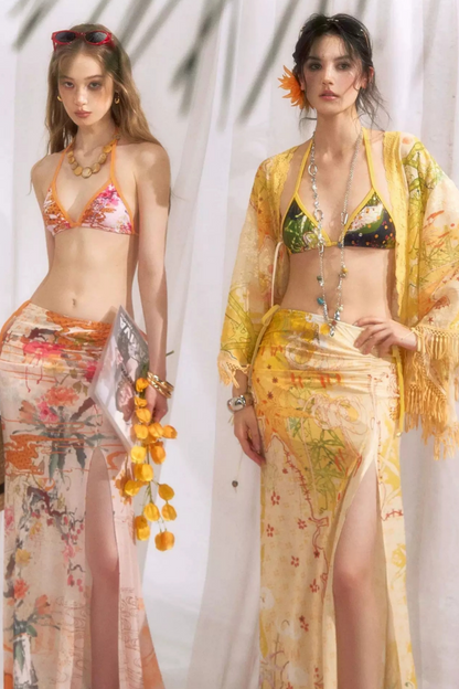 Cloud Flower Tropical Floral Triangle Bikini Set-Up