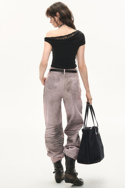 Digital Print Wide-Leg Jeans