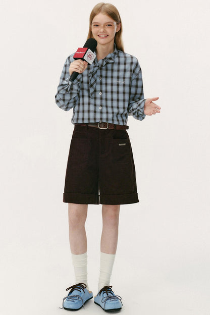 Preppy Casual Corduroy Shorts