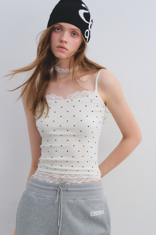 Lace Patchwork Polka Dot Top