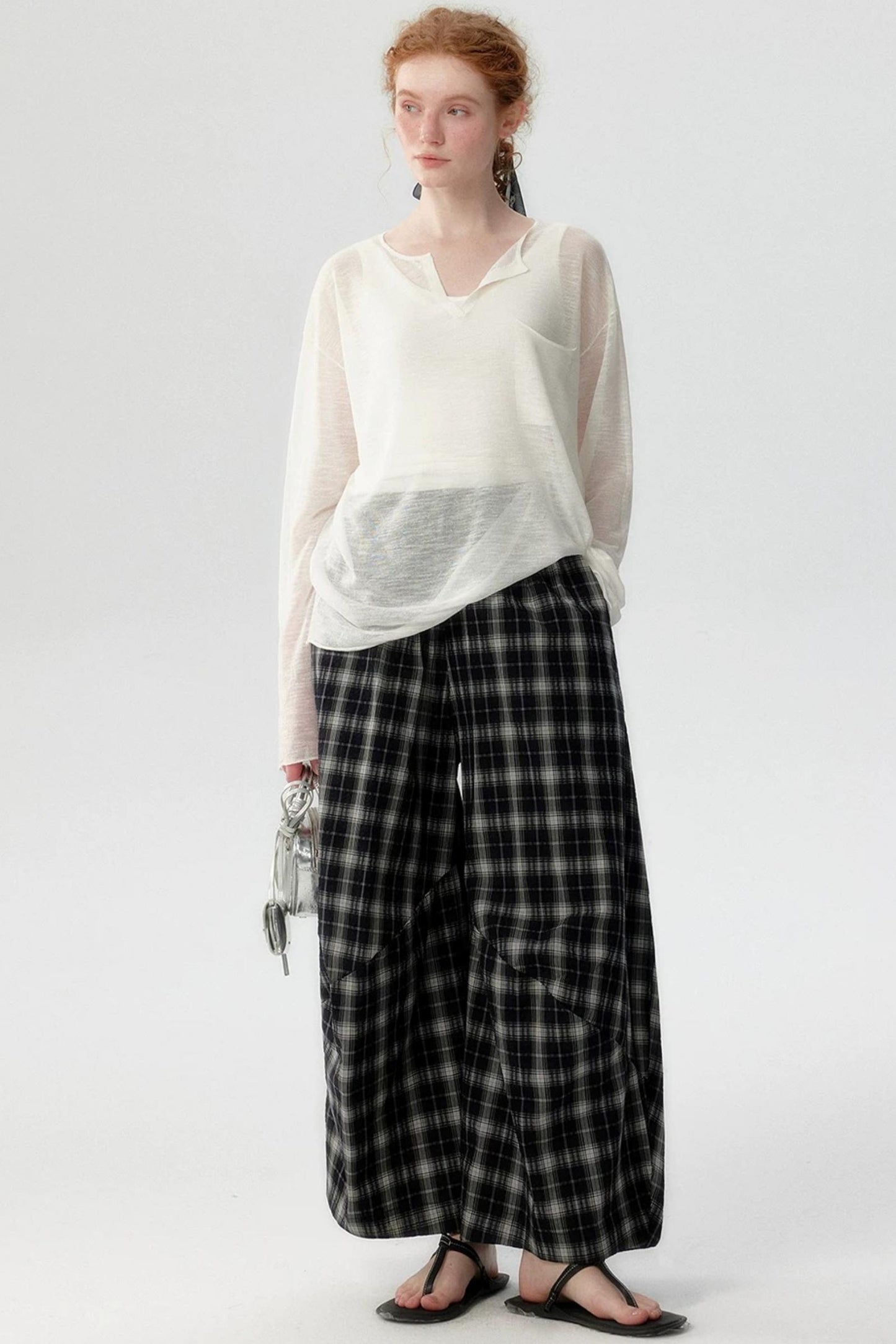 Elegant Plaid Lantern Pants
