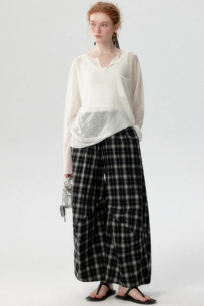 Elegant Plaid Lantern Pants