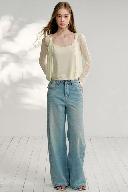 Hollow Knit Cardigan Set