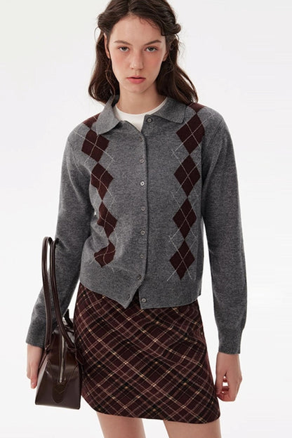 Vintage Red Plaid Woolen A-Line Skirt