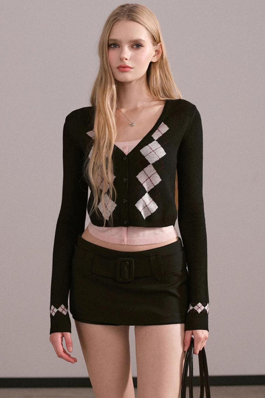 Contrasting Color Quilted Sweater