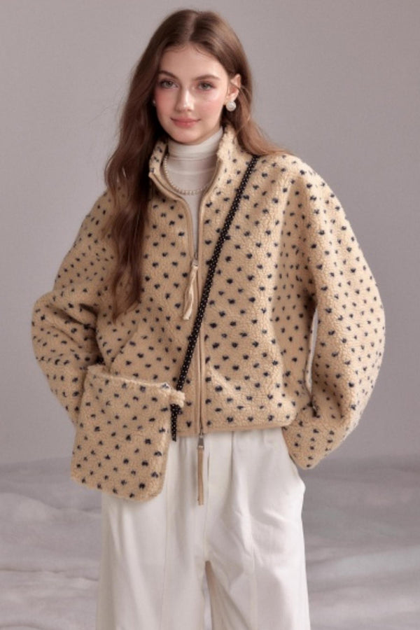 Soft Wool Polka Dot Zipper Jacket