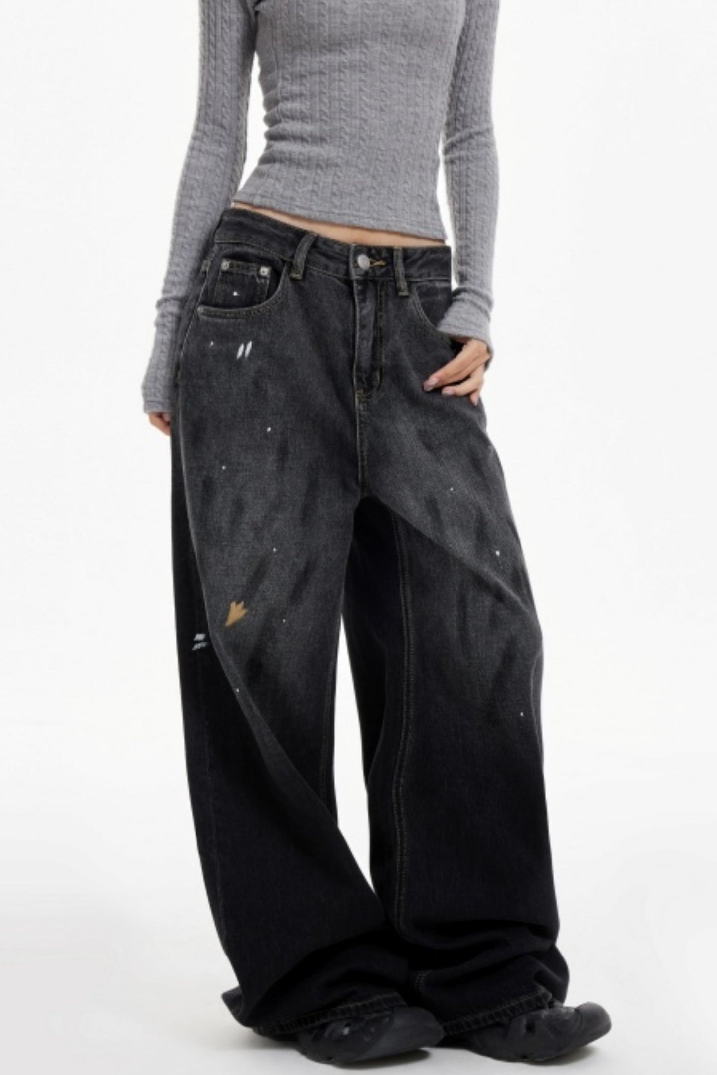 Ink Splash Denim Wide-Leg Pants