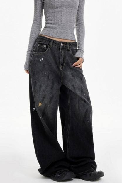 Ink Splash Denim Wide-Leg Pants