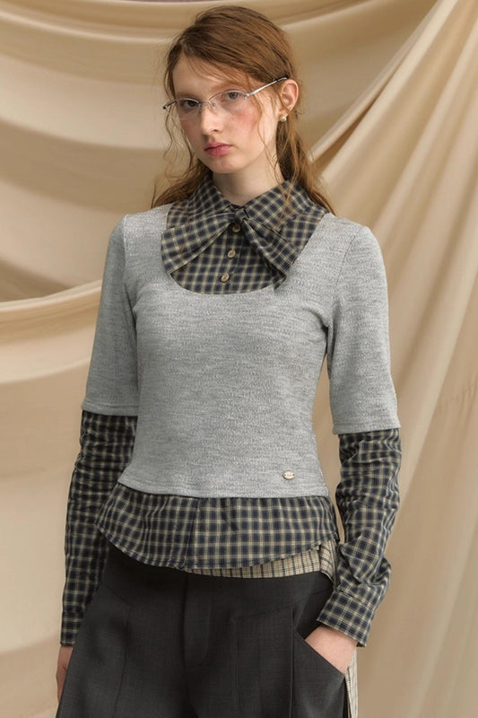 Bow Tie Plaid Slim Shirt