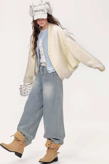 Vintage Lazy V-Neck Hoop Jacket