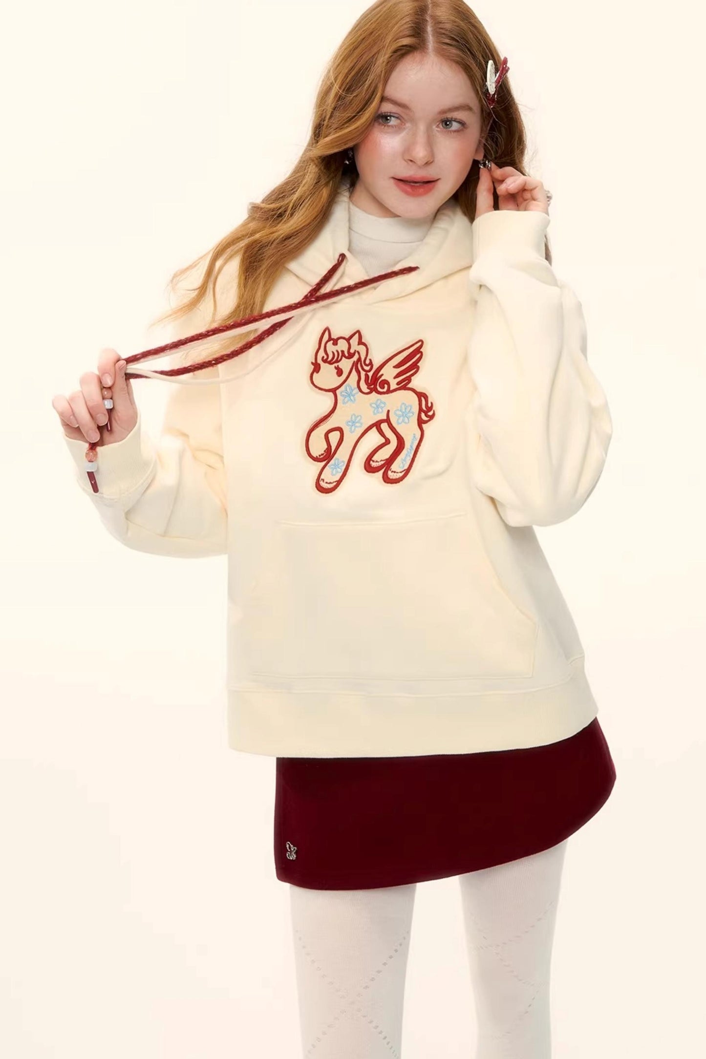 Embroidered Fleece-Lined Hoodie Sweater
