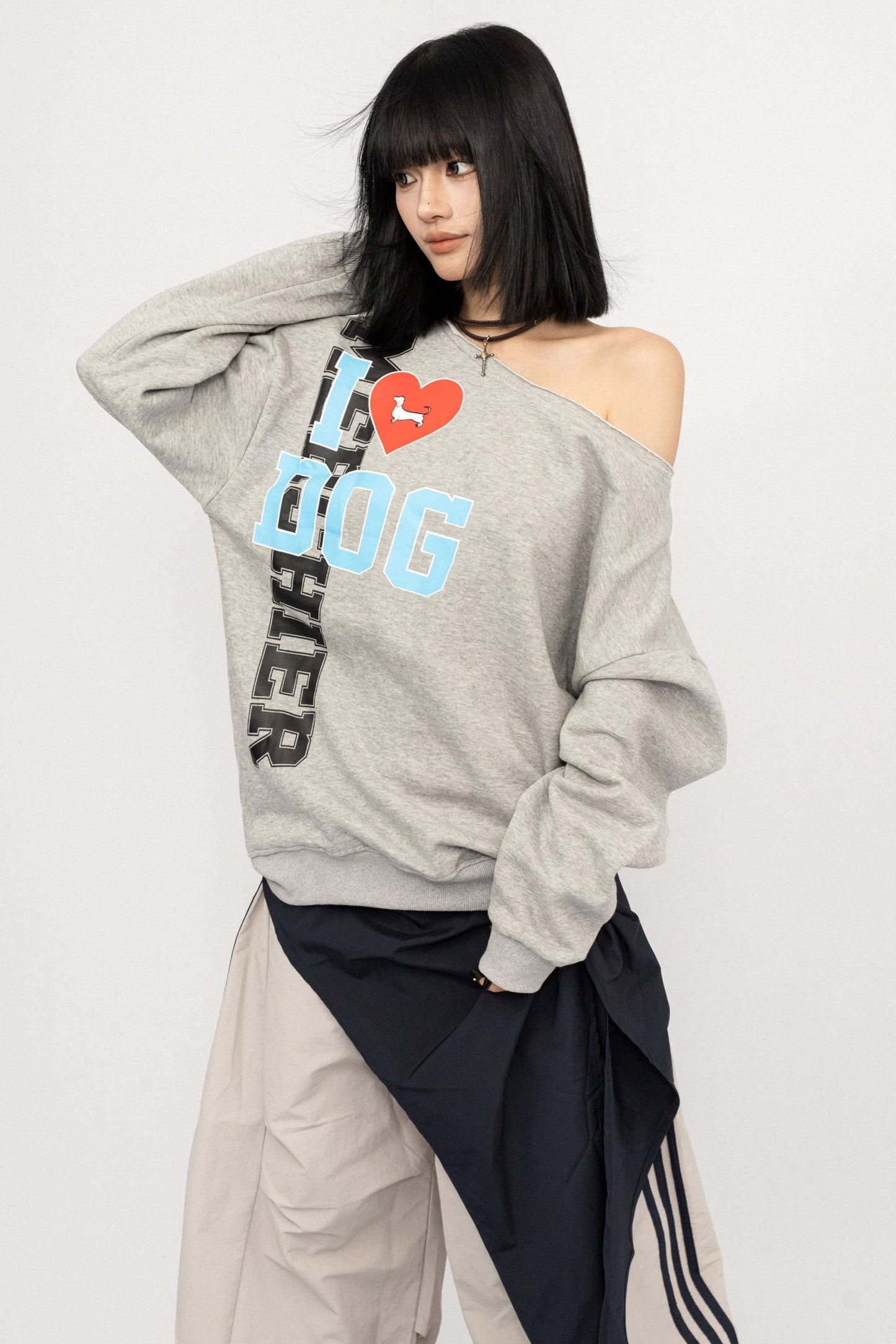 American Love Slanted Print Long Sleeve Top