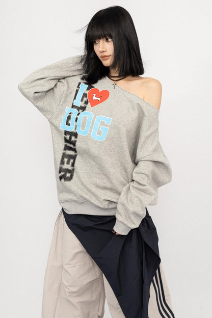 American Love Slanted Print Long Sleeve Top