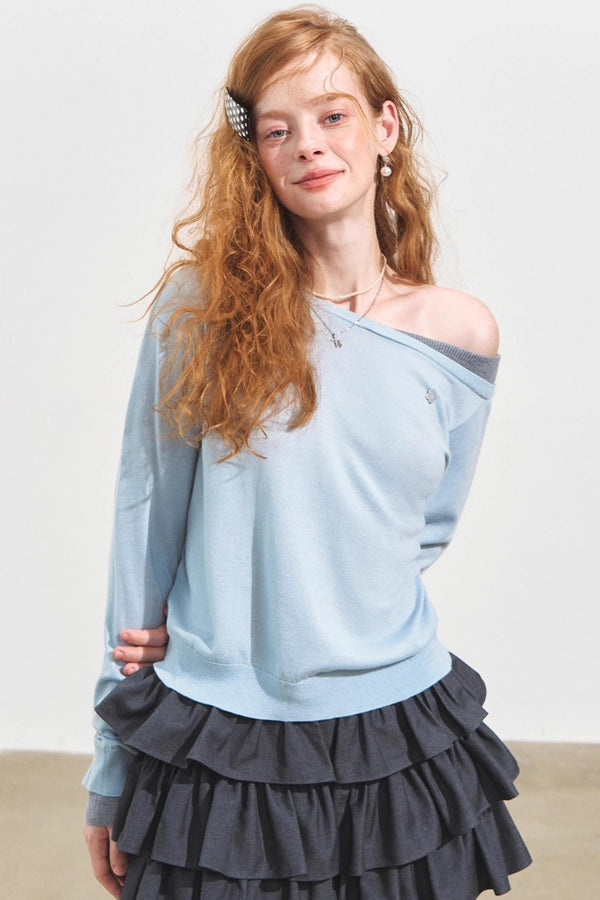 Contrasting Slanted Two Sweaters