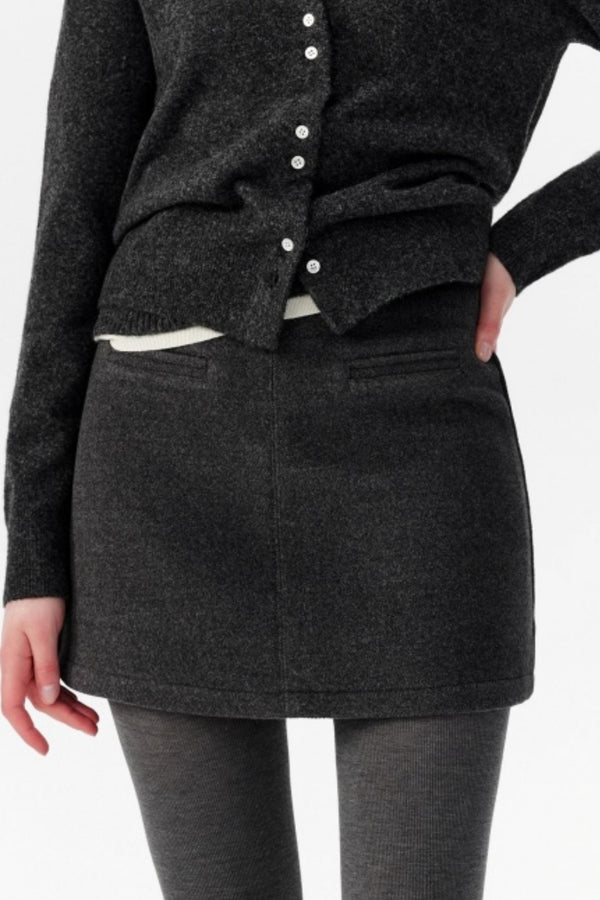 Gray Woolen A-Line Skirt